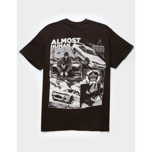 Almost Human Graphic Car Drift Manga T-Shirt Black Men's Size Large 100% Cotton